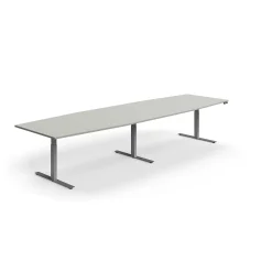 Neuvottelupöytä QBUS Korkeussäädettävä, veneen muotoinen, 4000x1200 mm, hopeanharmaa jalusta, vaaleanharmaa