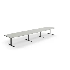 Neuvottelupöytä QBUS Veneen muotoinen, 5600x1200 mm, T-jalusta, musta jalusta, vaaleanharmaa