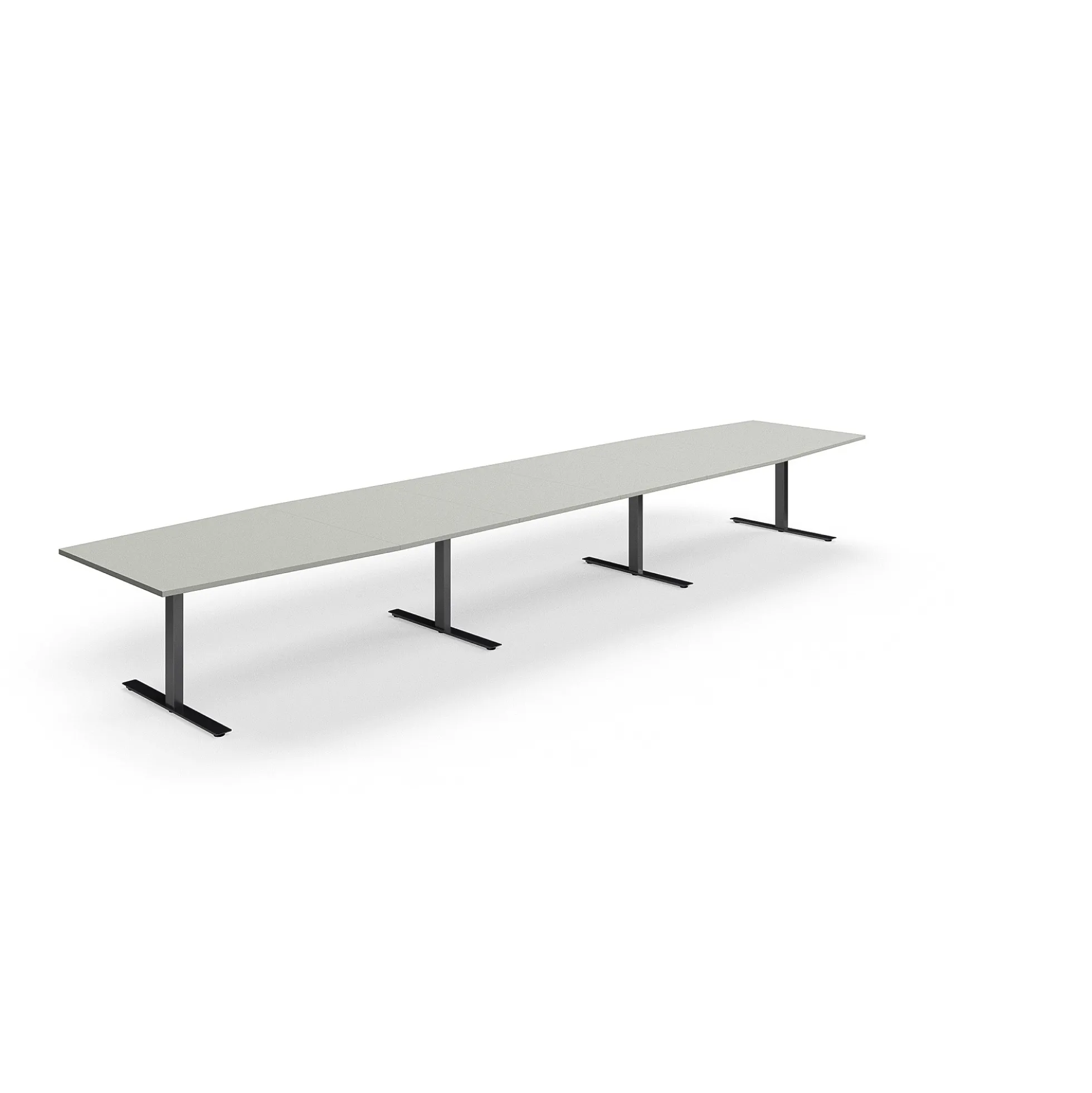 Neuvottelupöytä QBUS Veneen muotoinen, 5600x1200 mm, T-jalusta, musta jalusta, vaaleanharmaa