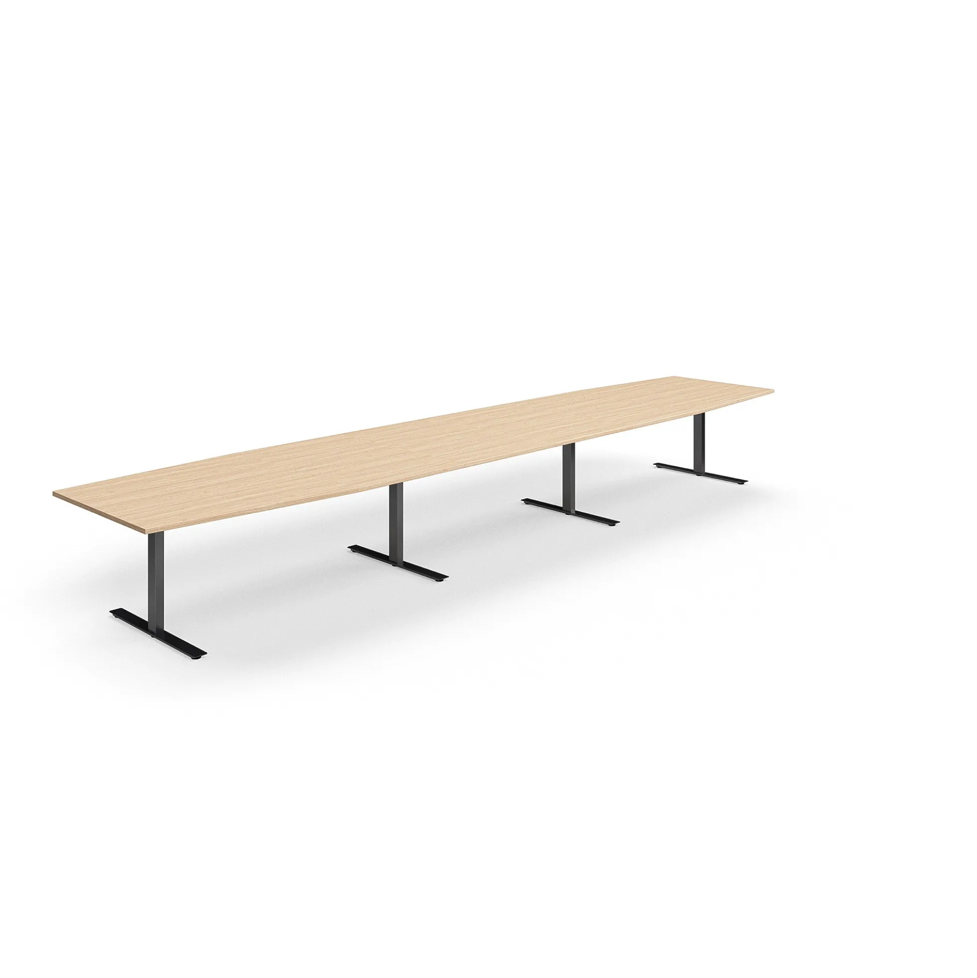Neuvottelupöytä QBUS Veneen muotoinen, 5600x1200 mm, T-jalusta, musta jalusta, tammi