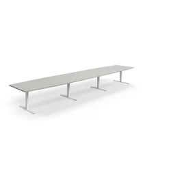 Neuvottelupöytä QBUS Veneen muotoinen, 5600x1200 mm, T-jalusta, valkoinen jalusta, vaaleanharmaa