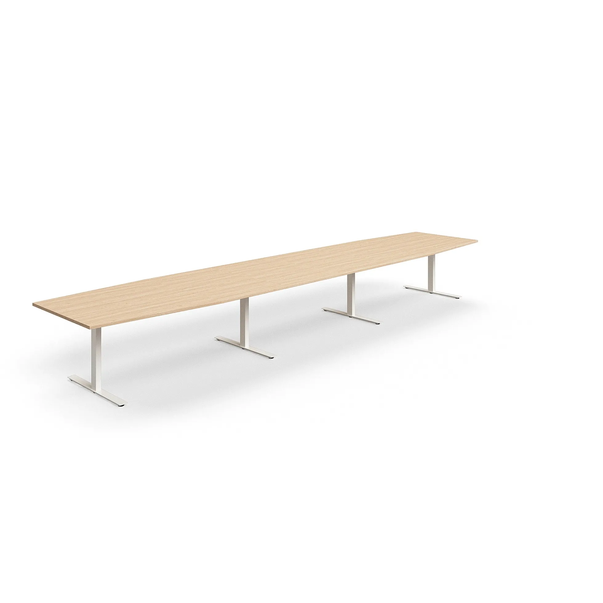 Neuvottelupöytä QBUS Veneen muotoinen, 5600x1200 mm, T-jalusta, valkoinen jalusta, tammi
