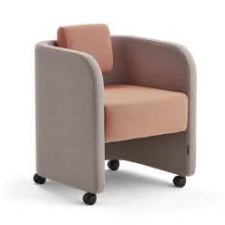 Nojatuoli COMFY Pyörät, villakangas, hopeanharmaa/lohenpunainen