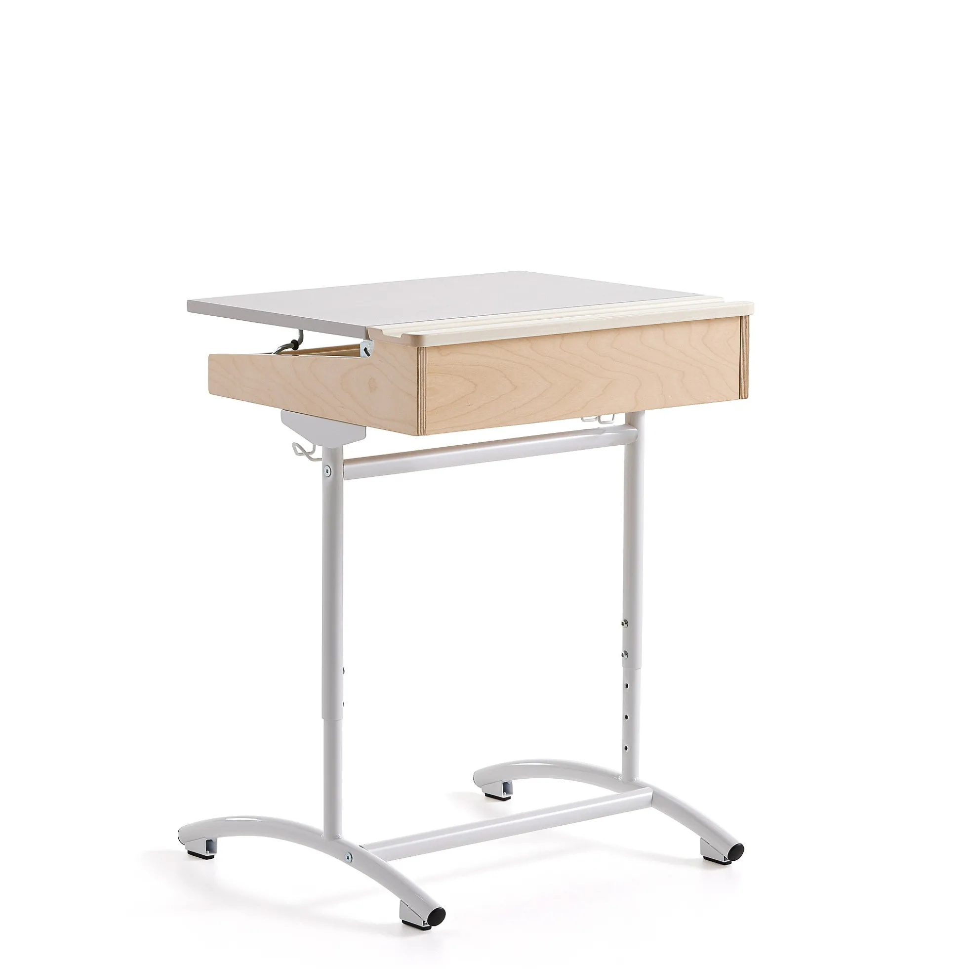 Oppilaspöytä ACCESS Korkeussäädettävä, 650x550 mm, valkoinen, harmaa ääntä vaimentava korkeapainelaminaatti