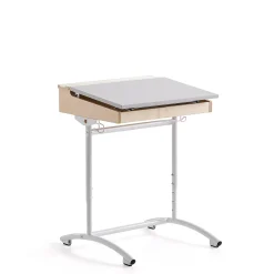 Oppilaspöytä ACCESS Korkeussäädettävä, 650x550 mm, valkoinen, harmaa ääntä vaimentava korkeapainelaminaatti
