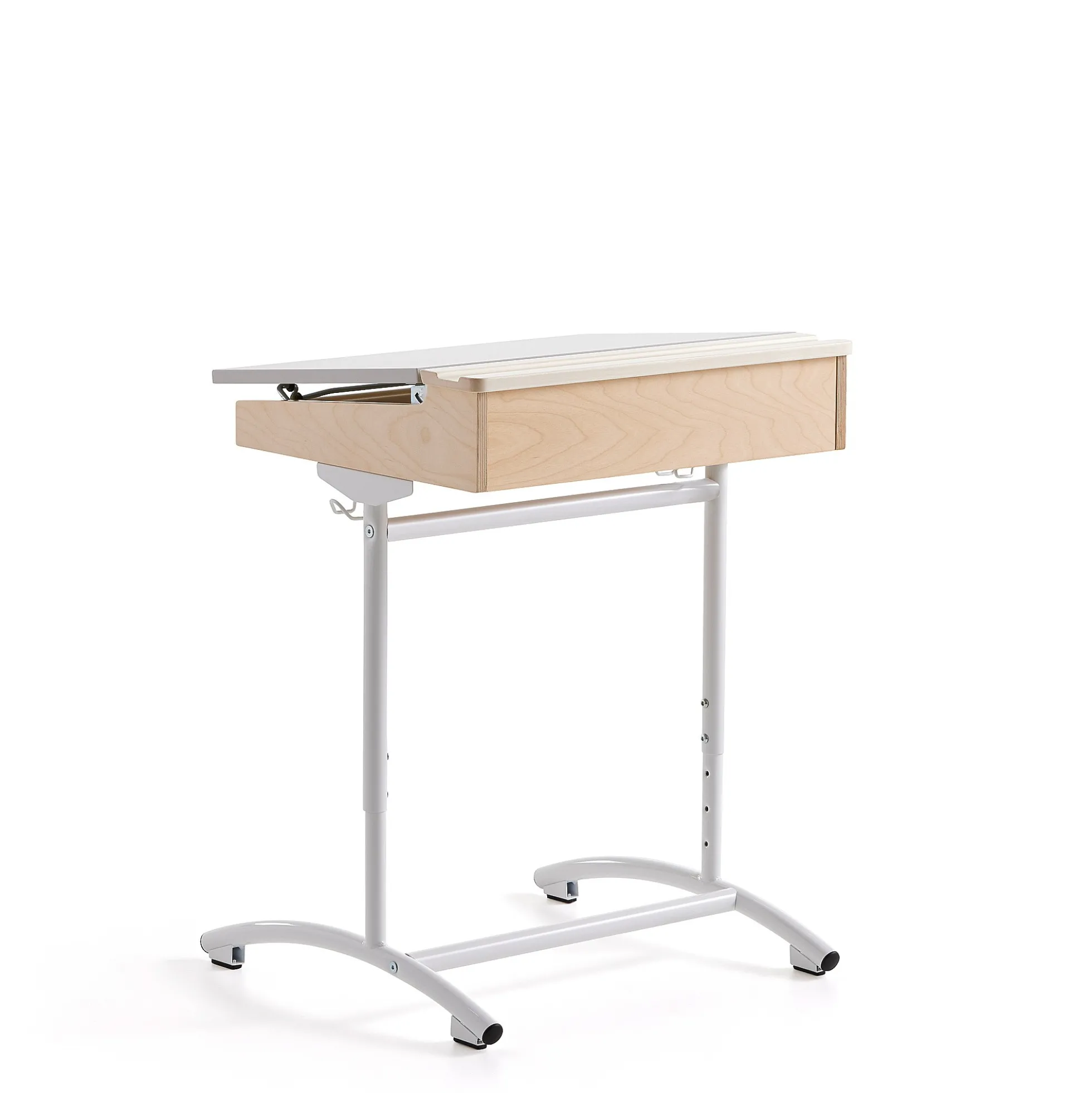 Oppilaspöytä ACCESS Korkeussäädettävä, 650x550 mm, valkoinen, harmaa ääntä vaimentava korkeapainelaminaatti