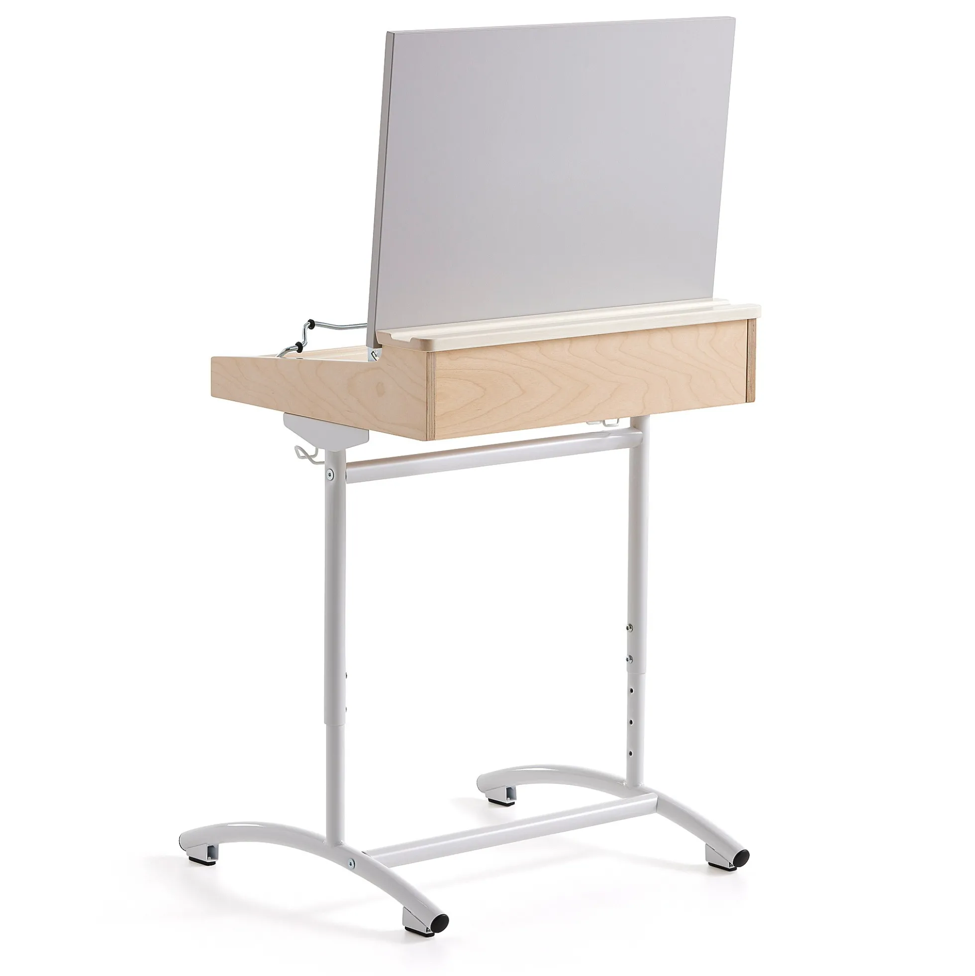 Oppilaspöytä ACCESS Korkeussäädettävä, 650x550 mm, valkoinen, harmaa ääntä vaimentava korkeapainelaminaatti