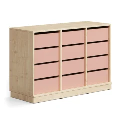Oppilassäilytin CASPER 12 laatikkoa, sokkeli, koivu/tummanpinkki