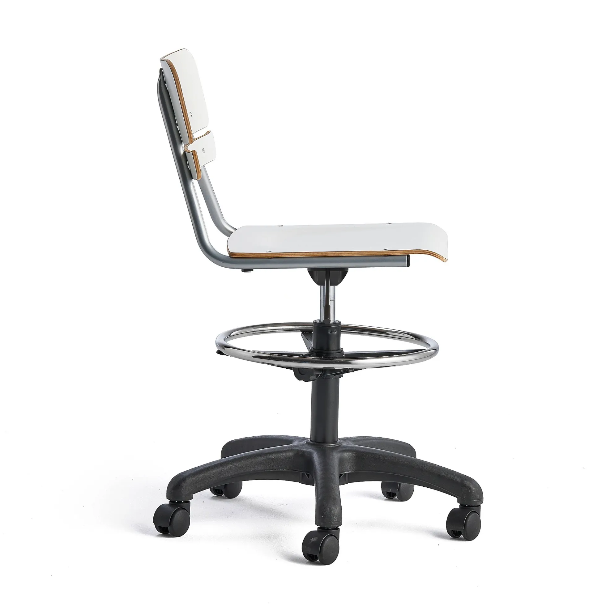 Oppilastuoli LEGERE Korkeussäädettävä, suuri istuin, pyörällinen, korkeus: 530-720 mm, valkoinen