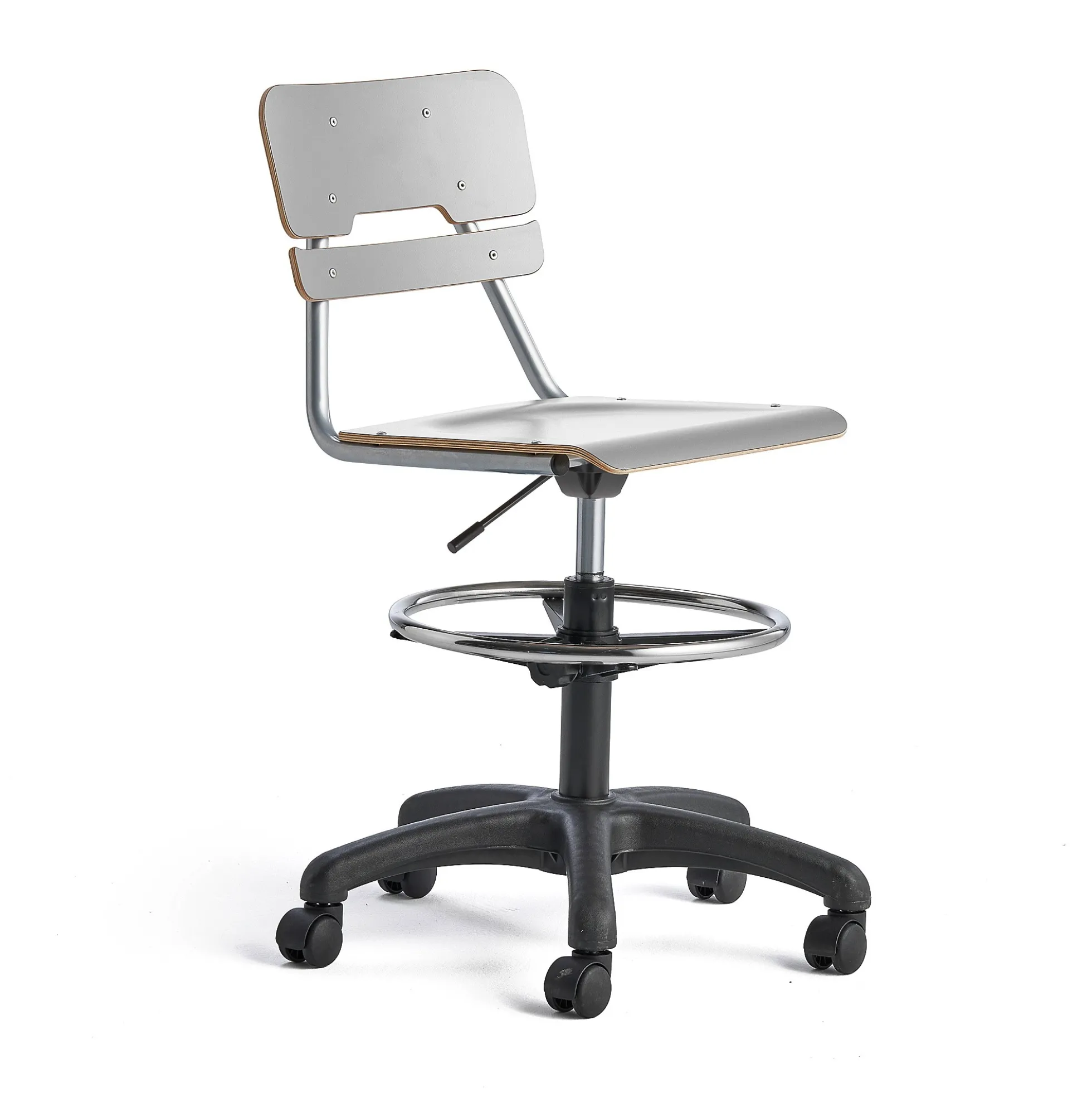 Oppilastuoli LEGERE korkeussäädettävä Suuri istuin, pyörällinen, korkeus:530-720 mm, harmaa