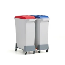 Pakettitarjous OLIVER 2x60 l jäteastia + kannet (sininen + punainen) + kärry