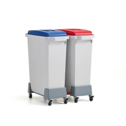 Pakettitarjous OLIVER 2x60 l jäteastia + kannet (sininen + punainen) + kärry