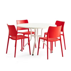 Pakettitarjous VARIOUS + RIO Pöytä + 4 tuolia, punainen