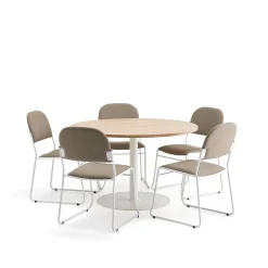 Pakettitarjous VERTICUS + DAWSON 1 pöytä ja 5 beige/valkoista tuolia