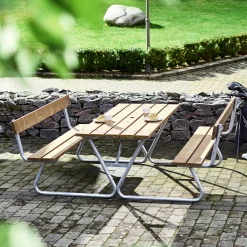 Piknikpöytä PICNIC PINE Erikoispitkä, selkänojat, 1800 mm, ruskea