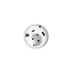 Pistorasia työpöytään UNIFY 1 sähköpiste, 1 USB-A, 1 USB-C, 2 kaapeliläpivientiä, valkoinen