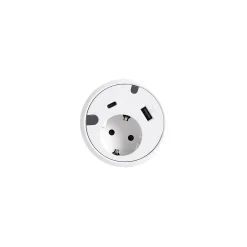 Pistorasia työpöytään UNIFY 1 sähköpiste, 1 USB-A, 1 USB-C, 2 kaapeliläpivientiä, valkoinen