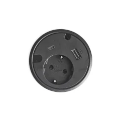 Pistorasia työpöytään UNIFY 1 sähköpiste, 1 USB-A, 1 USB-C, 2 kaapeliläpivientiä, musta