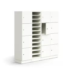 Postinlajitteluhylly QBUS 11 hyllytasoa + 12 lukollista lokeroa, sokkeli, 1636x1600x420 mm, valkoinen