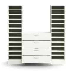 Postinlajitteluhylly QBUS 22 hyllytasoa + 4 vetolaatikkoa, sokkeli, 1636x1600x420 mm, valkoinen