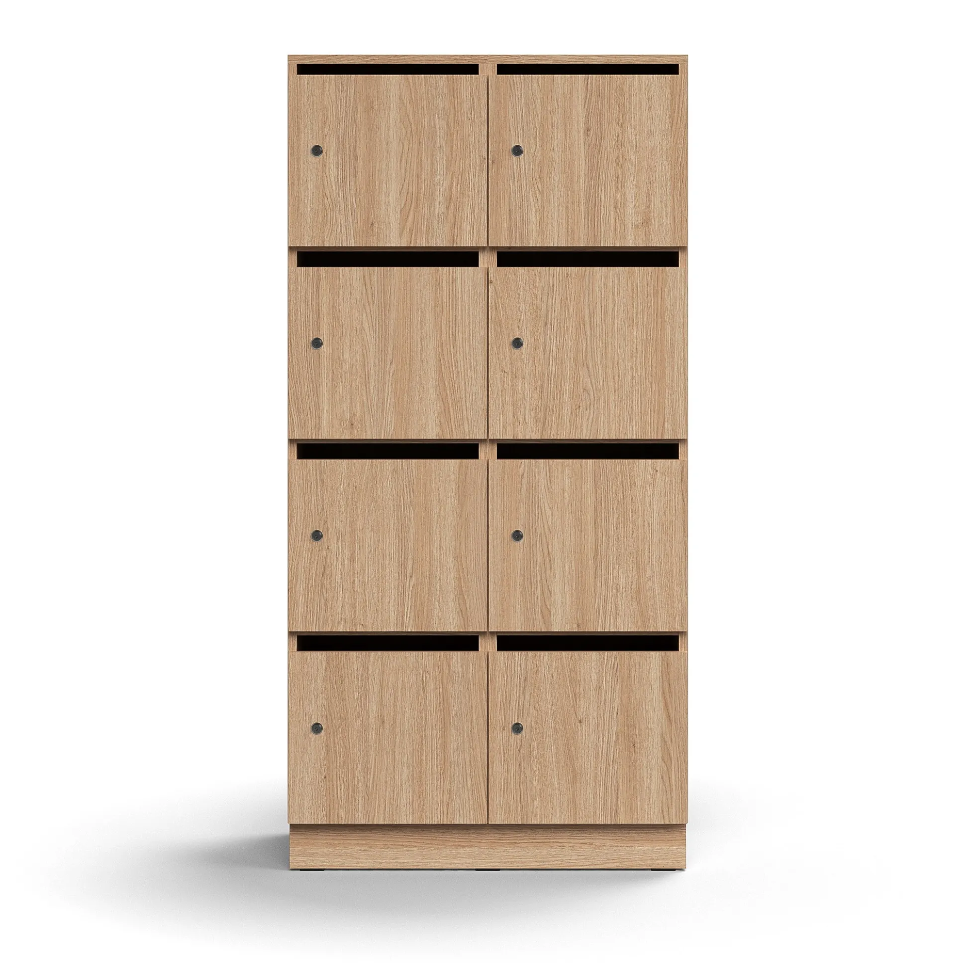 Postinlajittelukaappi QBUS 8 lokeroa, sokkeli, 1636x800x420 mm, tammi