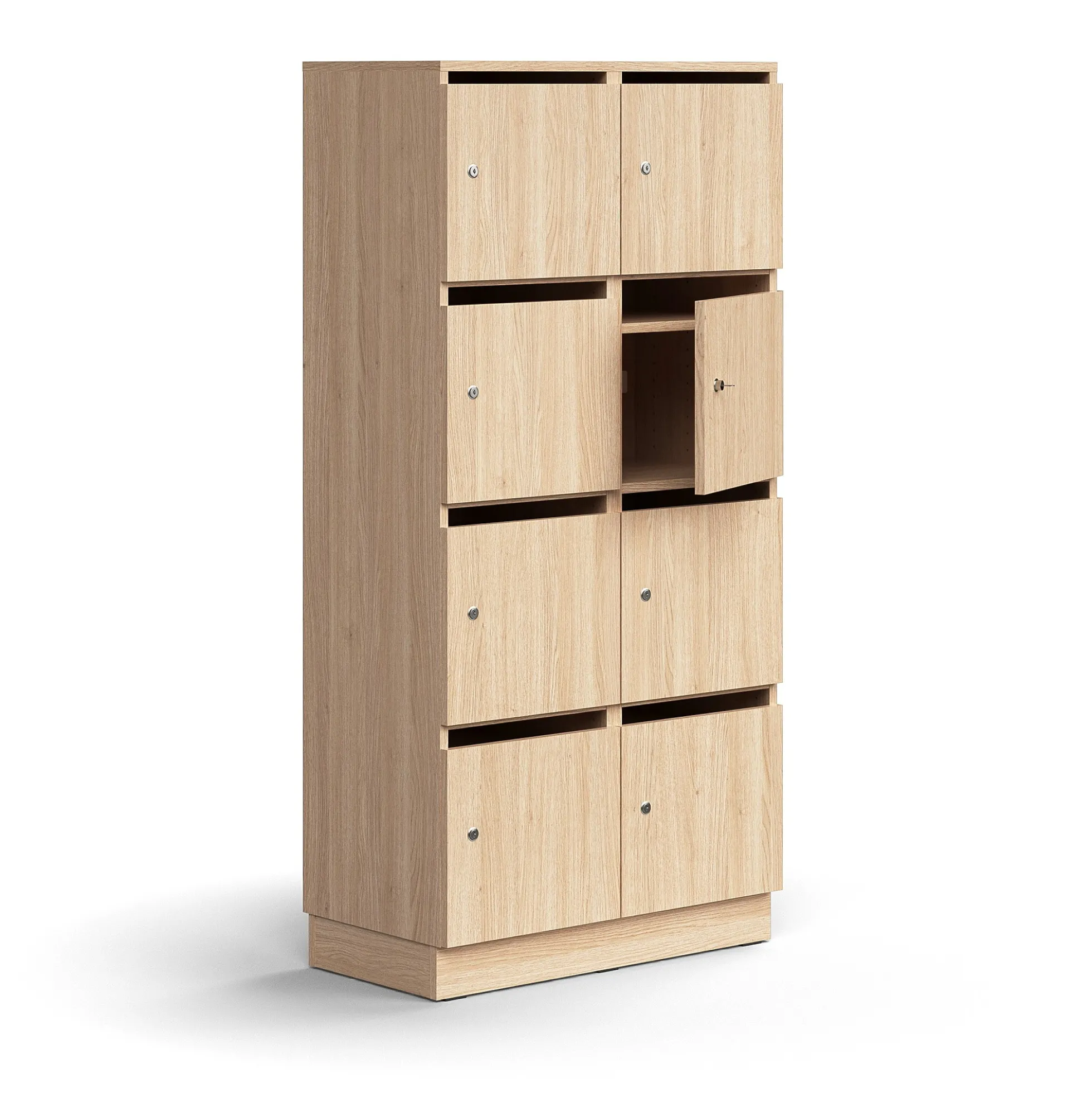 Postinlajittelukaappi QBUS 8 lokeroa, sokkeli, 1636x800x420 mm, tammi
