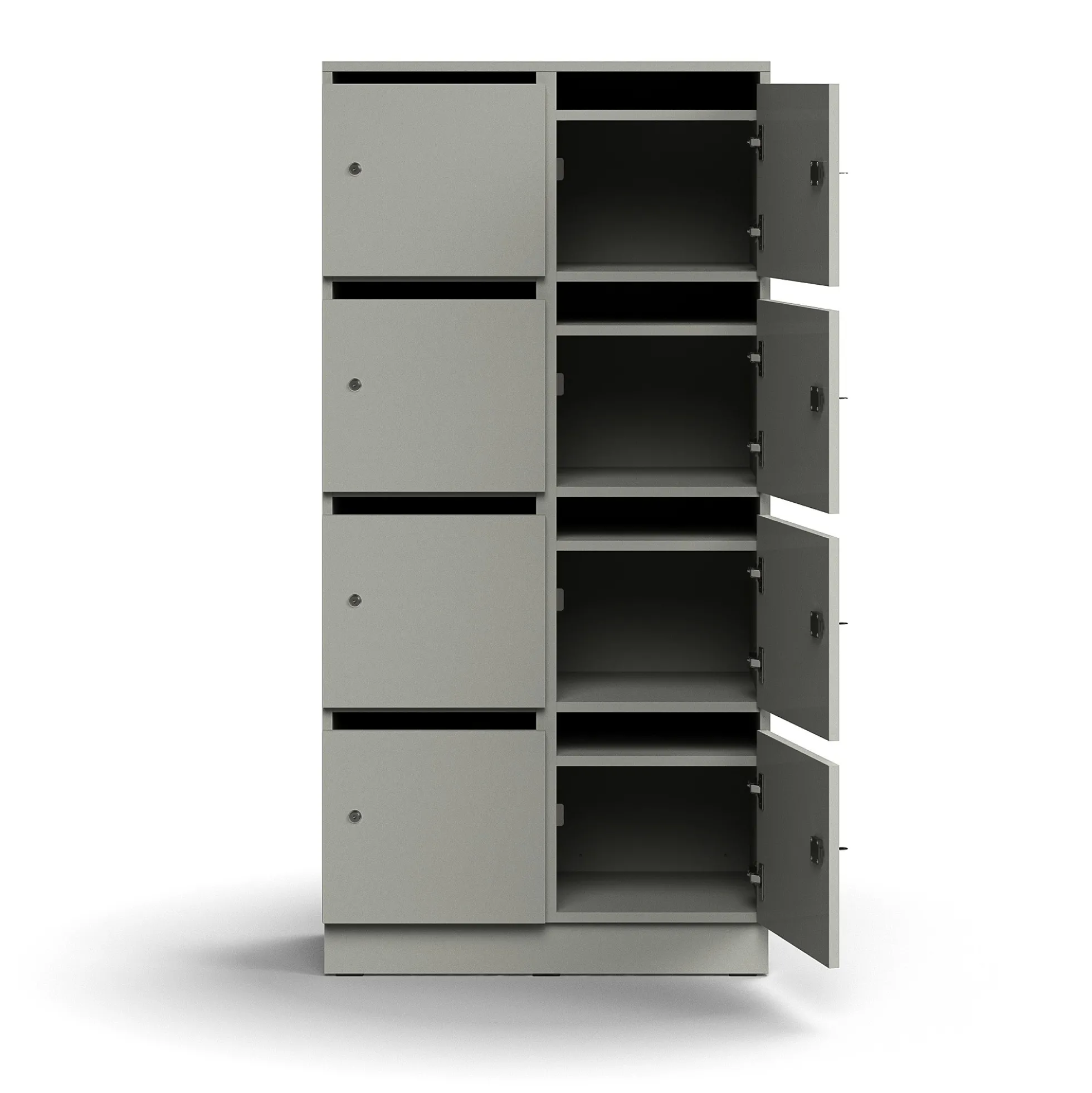 Postinlajittelukaappi QBUS 8 lokeroa, sokkeli, 1636x800x420 mm, vaaleanharmaa