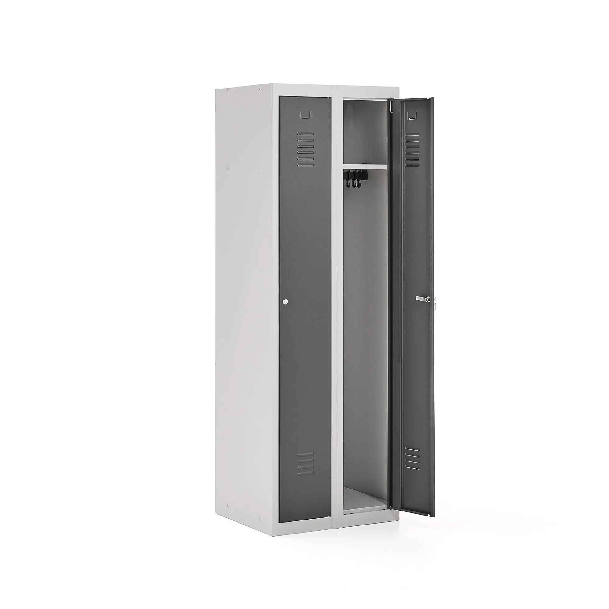 Pukukaappi CLICK 2 ovea, 2 osaa 1800x600x500 mm, harmaa runko, tummanharmaa ovi
