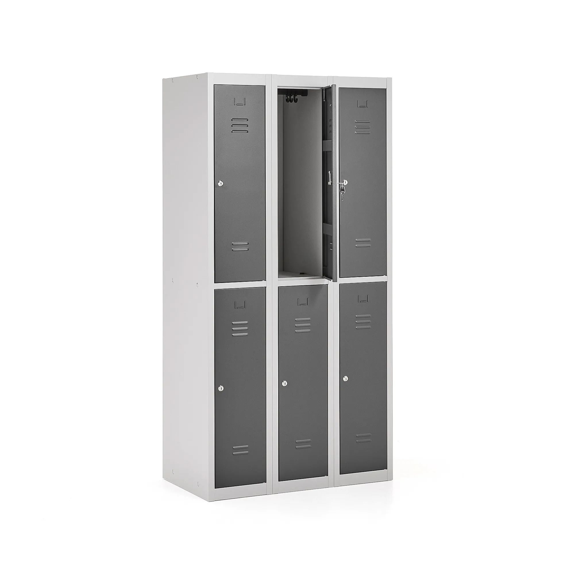 Pukukaappi CLICK 6 ovea, 3 osaa, 1800x900x500 mm, harmaa runko, tummanharmaa ovi