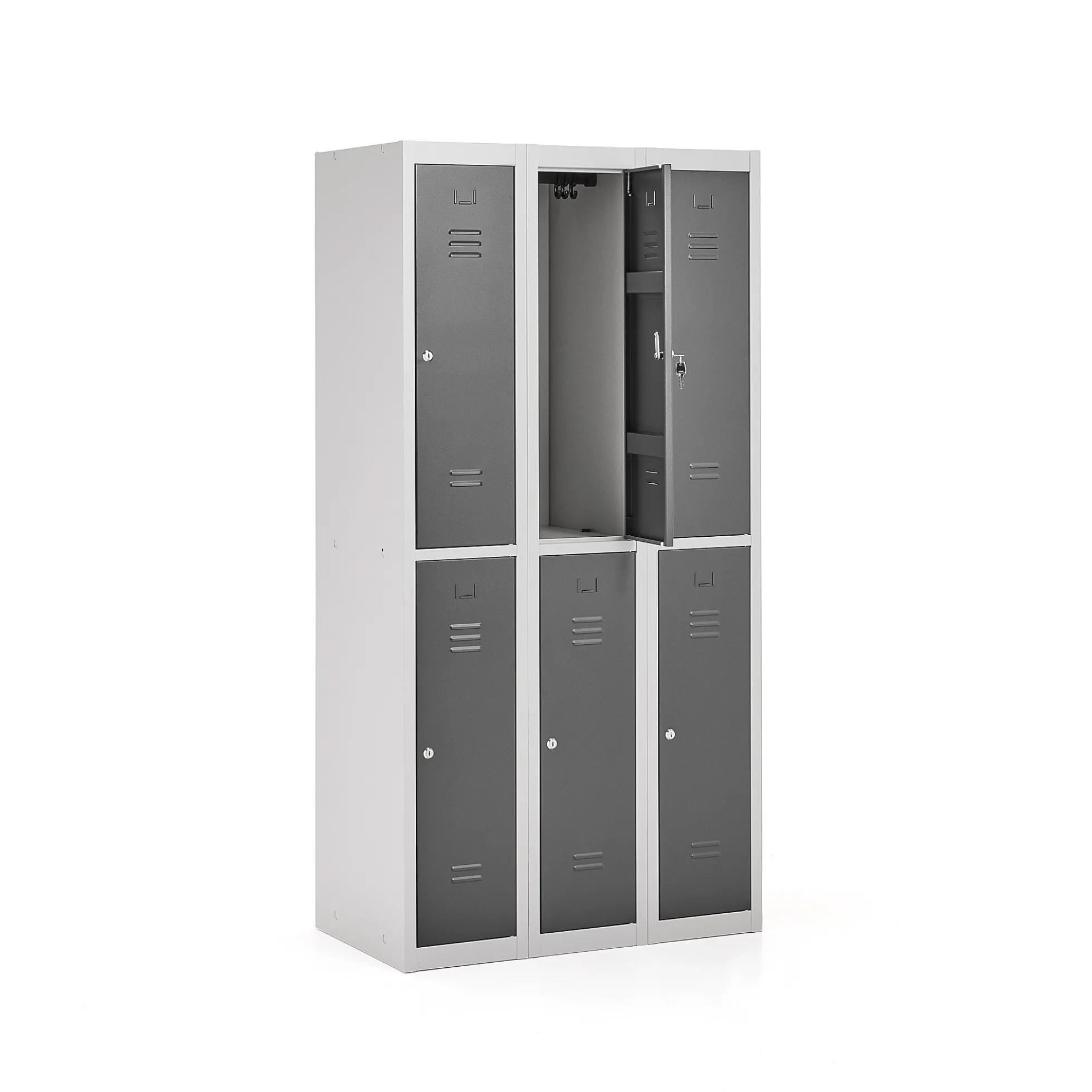 Pukukaappi CLICK 6 ovea, 3 osaa, 1800x900x500 mm, harmaa runko, tummanharmaa ovi