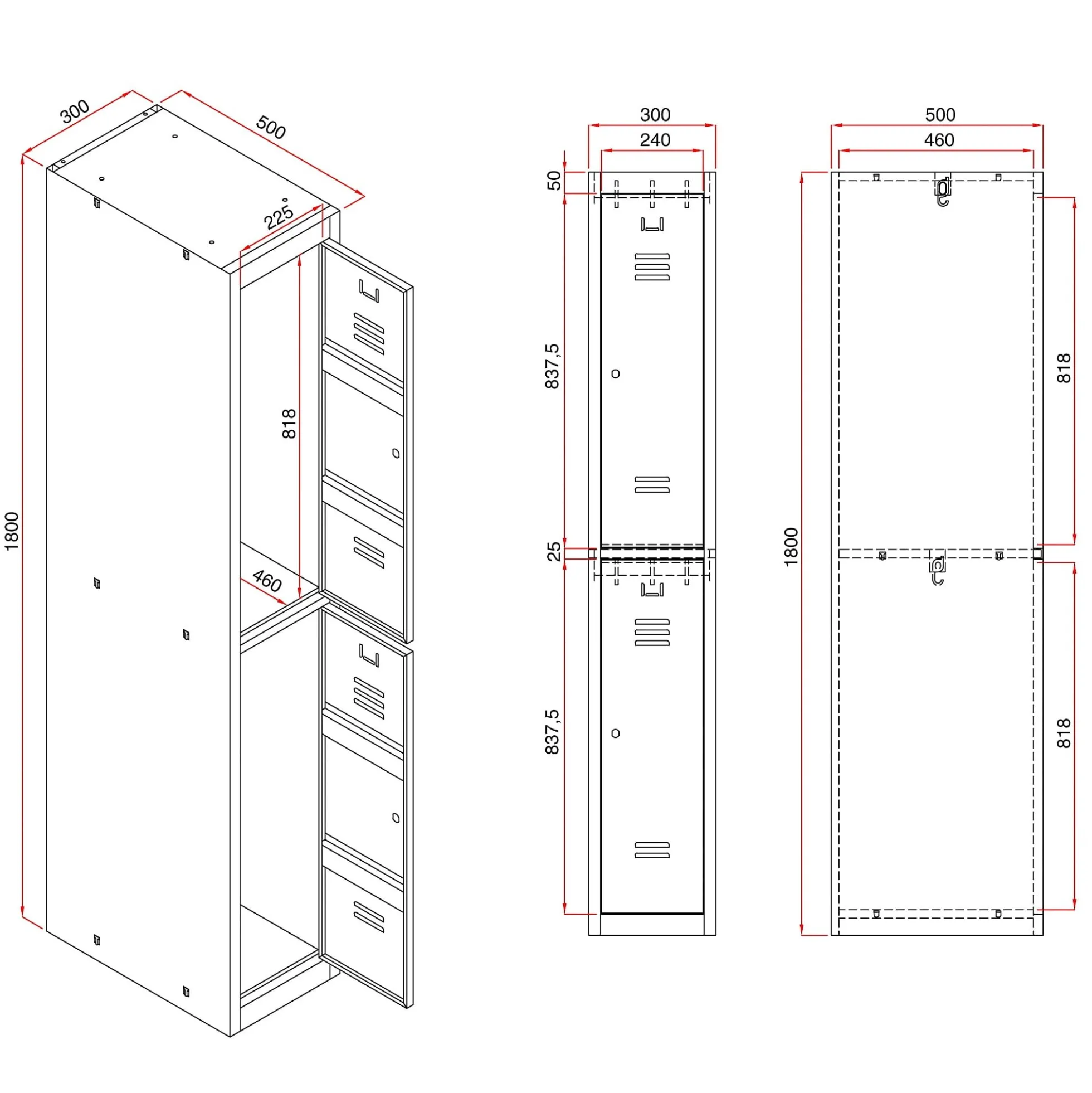 Pukukaappi CLICK 2 ovea, 1 osa, 1800x300x500 mm, harmaa runko, tummanharmaa ovi