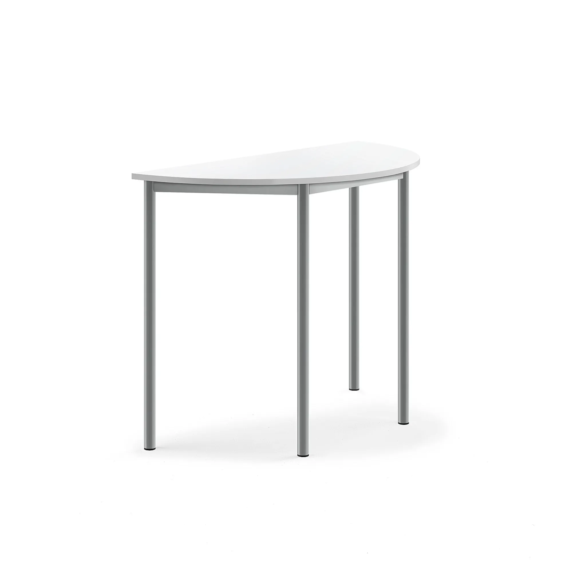 Pöytä BORÅS Korkeapainelaminaatti HPL, puoliympyrä, 1200x600x900 mm, valkoinen, hopeanharmaa