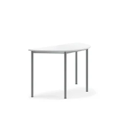 Pöytä BORÅS Korkeapainelaminaatti HPL, puoliympyrä, 1200x600x720 mm, valkoinen, hopeanharmaa