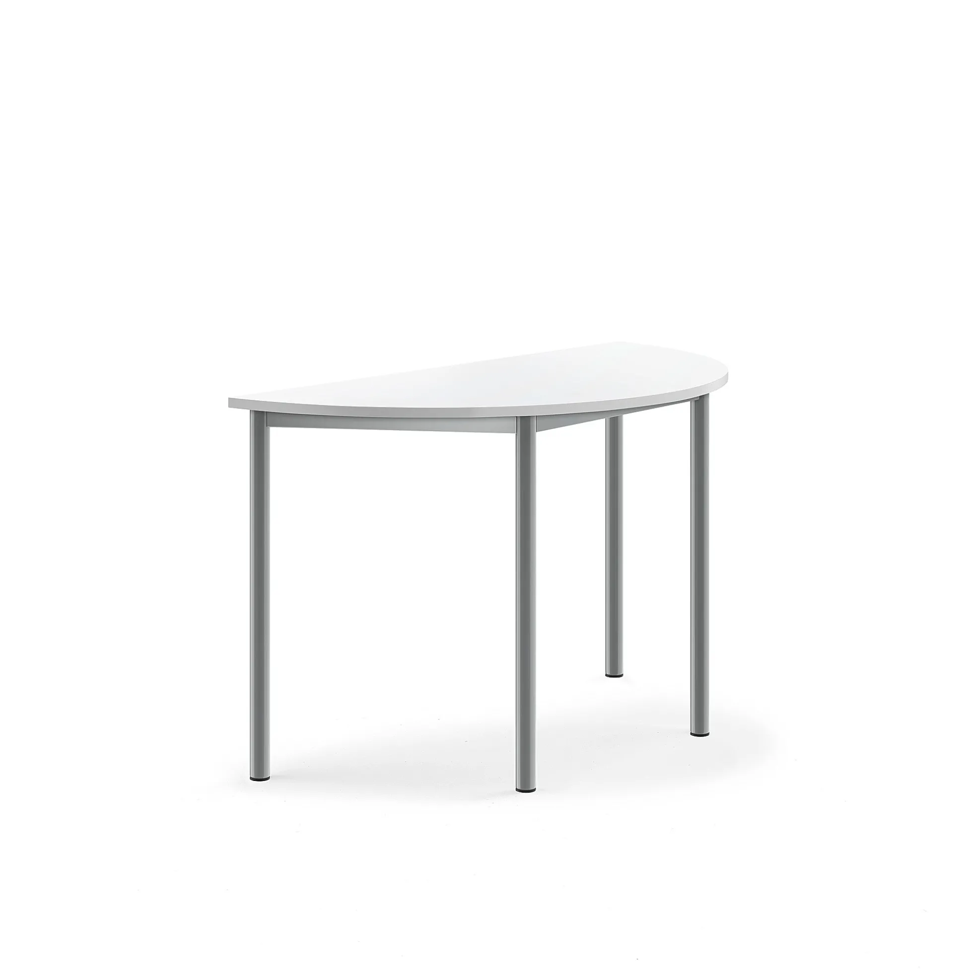 Pöytä BORÅS Korkeapainelaminaatti HPL, puoliympyrä, 1200x600x720 mm, valkoinen, hopeanharmaa
