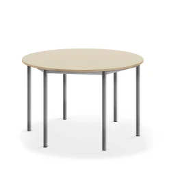 Pöytä BORÅS Korkeapainelaminaatti HPL, pyöreä, Ø1200x720 mm, koivu, hopeanharmaa