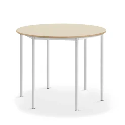 Pöytä BORÅS Korkeapainelaminaatti HPL, pyöreä, Ø1200x900 mm, koivu, valkoinen