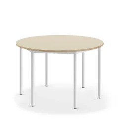 Pöytä BORÅS Korkeapainelaminaatti HPL, pyöreä, Ø1200x720 mm, koivu, valkoinen