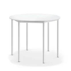 Pöytä BORÅS Korkeapainelaminaatti HPL, pyöreä, Ø1200x900 mm, valkoinen, valkoinen