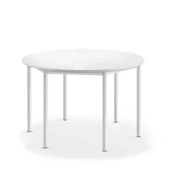 Pöytä BORÅS Korkeapainelaminaatti HPL, pyöreä, Ø1200x720 mm, valkoinen, valkoinen