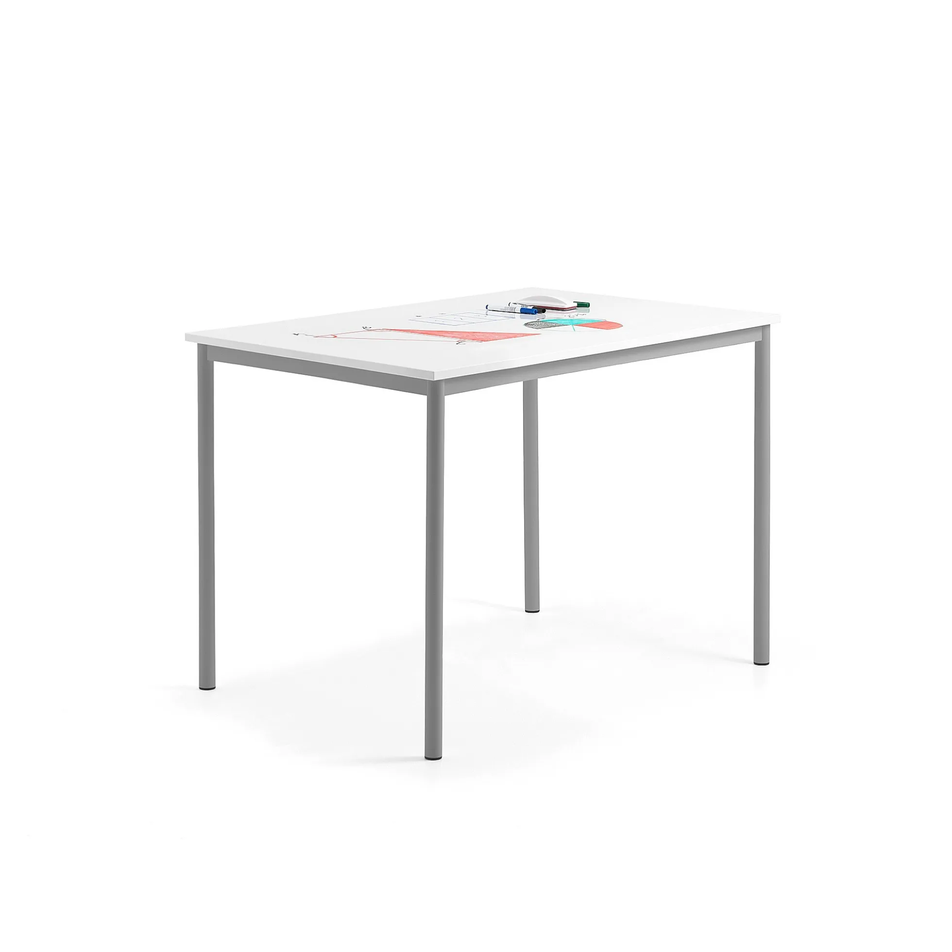 Pöytä BORÅS 1200x800x900 mm, valkotaulupöytälevy, alumiininharmaa