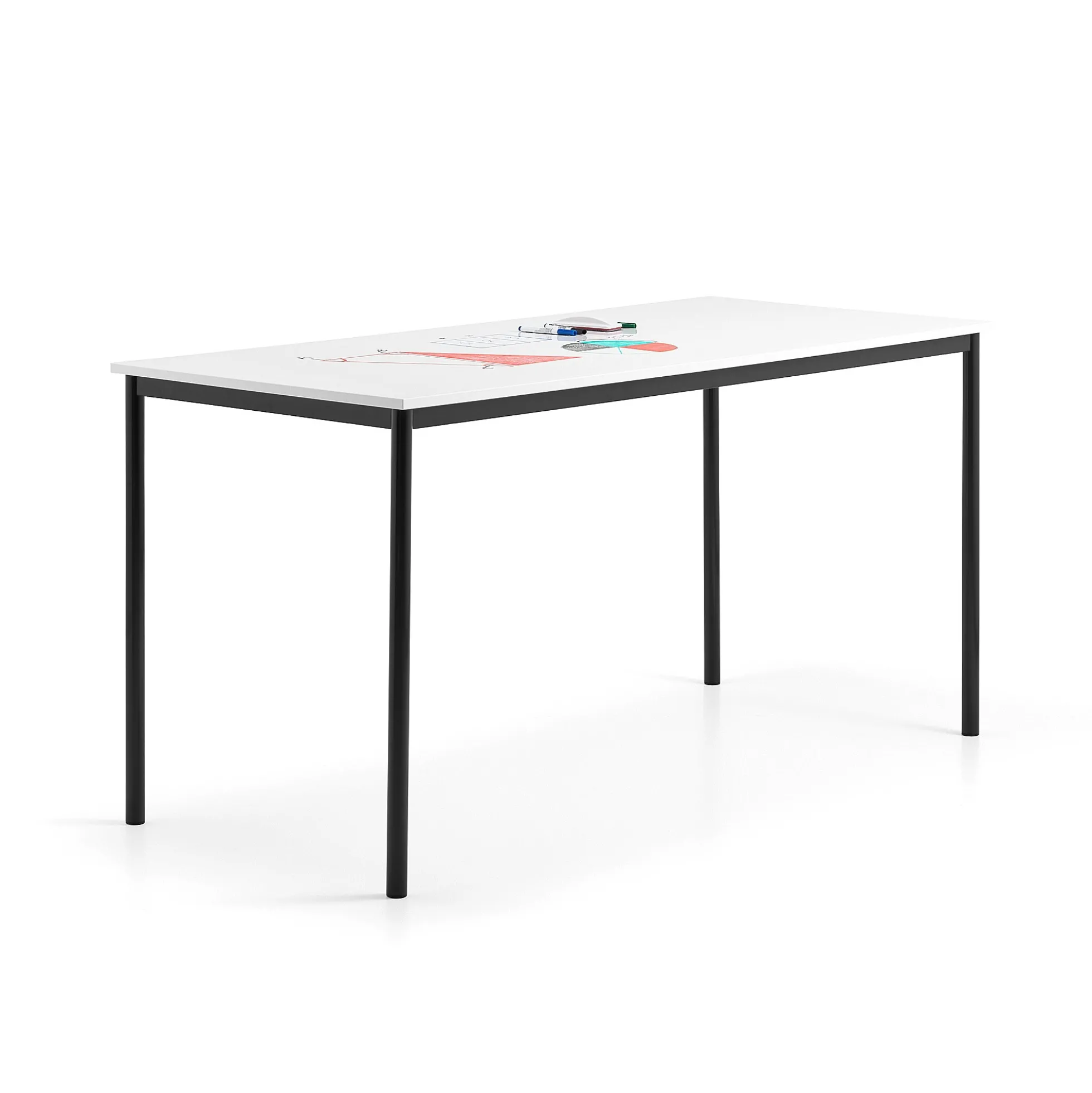 Pöytä BORÅS 1800x800x900 mm, valkotaulupöytälevy, antrasiitti