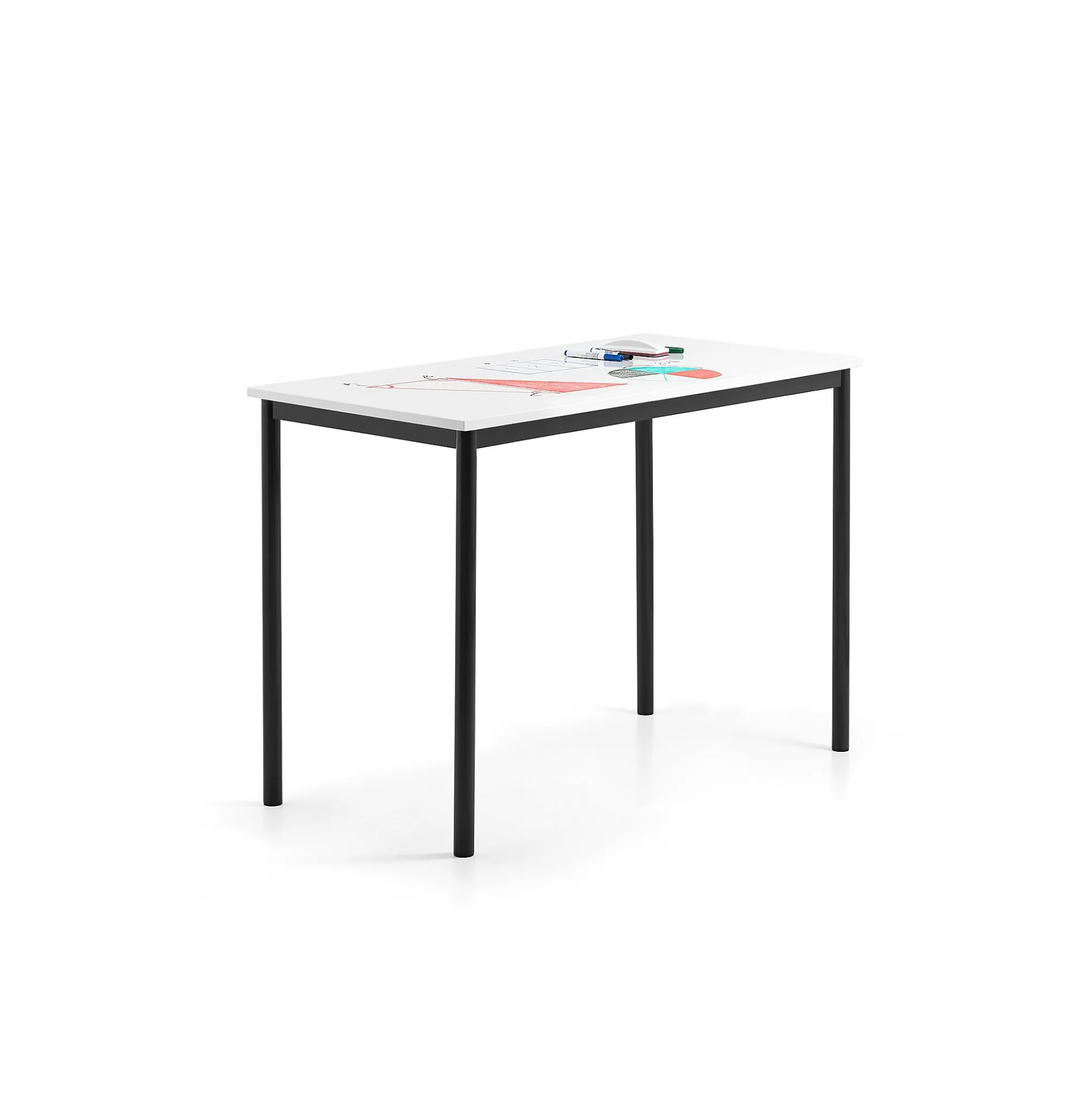 Pöytä BORÅS 1200x600x900 mm, valkotaulupöytälevy, antrasiitti