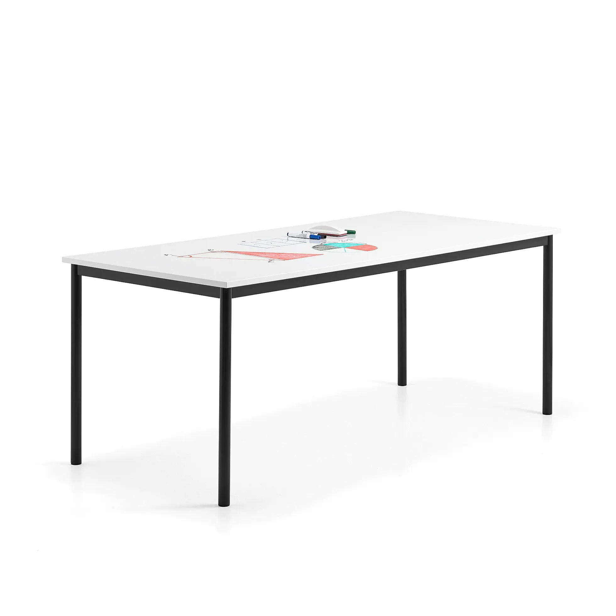 Pöytä BORÅS 1800x800x720 mm, valkotaulupöytälevy, antrasiitti