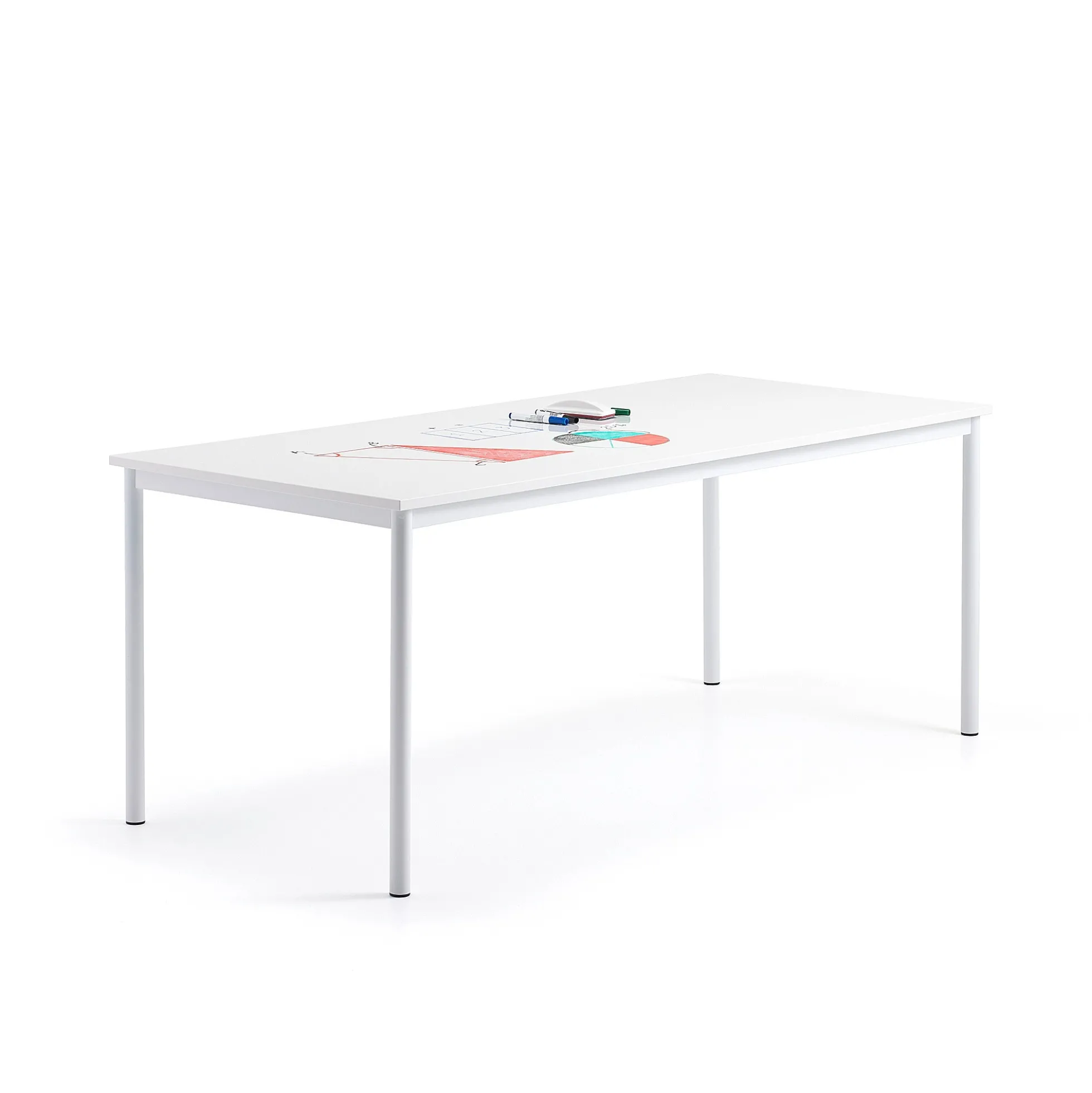 Pöytä BORÅS 1800x800x720 mm, valkotaulupöytälevy, valkoinen