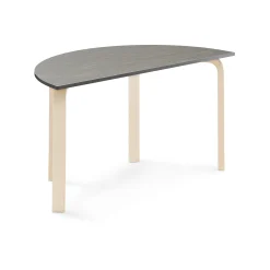 Pöytä ELTON Puoliympyrä, 1200x600x640 mm, tummanharmaa linoleumi, koivu