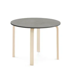 Pöytä ELTON Ø 900x640 mm, tummanharmaa linoleumi, koivu