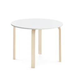 Pöytä ELTON Ø 900x640 mm, valkoinen laminaatti, koivu