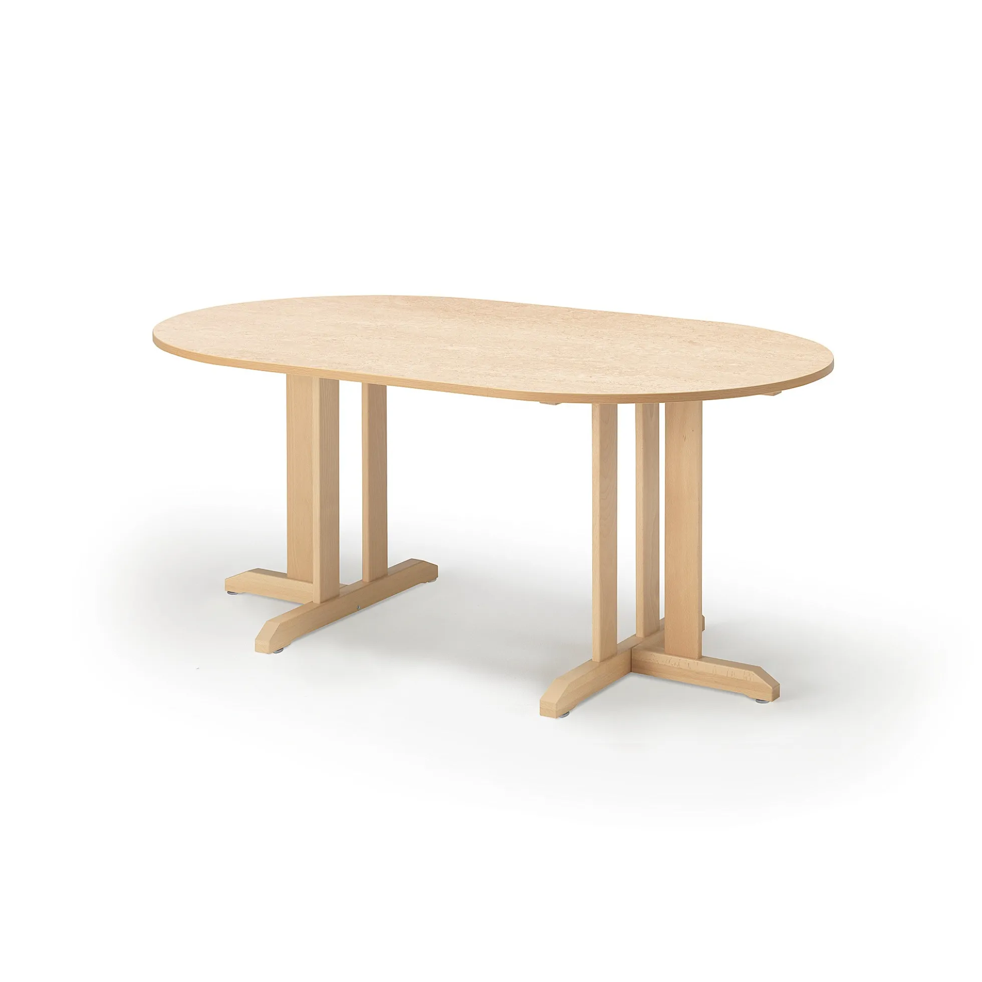 Pöytä KUPOL Ovaali, 1500x800x720 mm, beige linoleumi, koivu