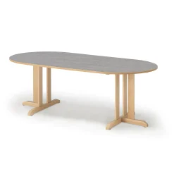 Pöytä KUPOL Ovaali, 2000x800x720 mm, harmaa linoleumi, koivu