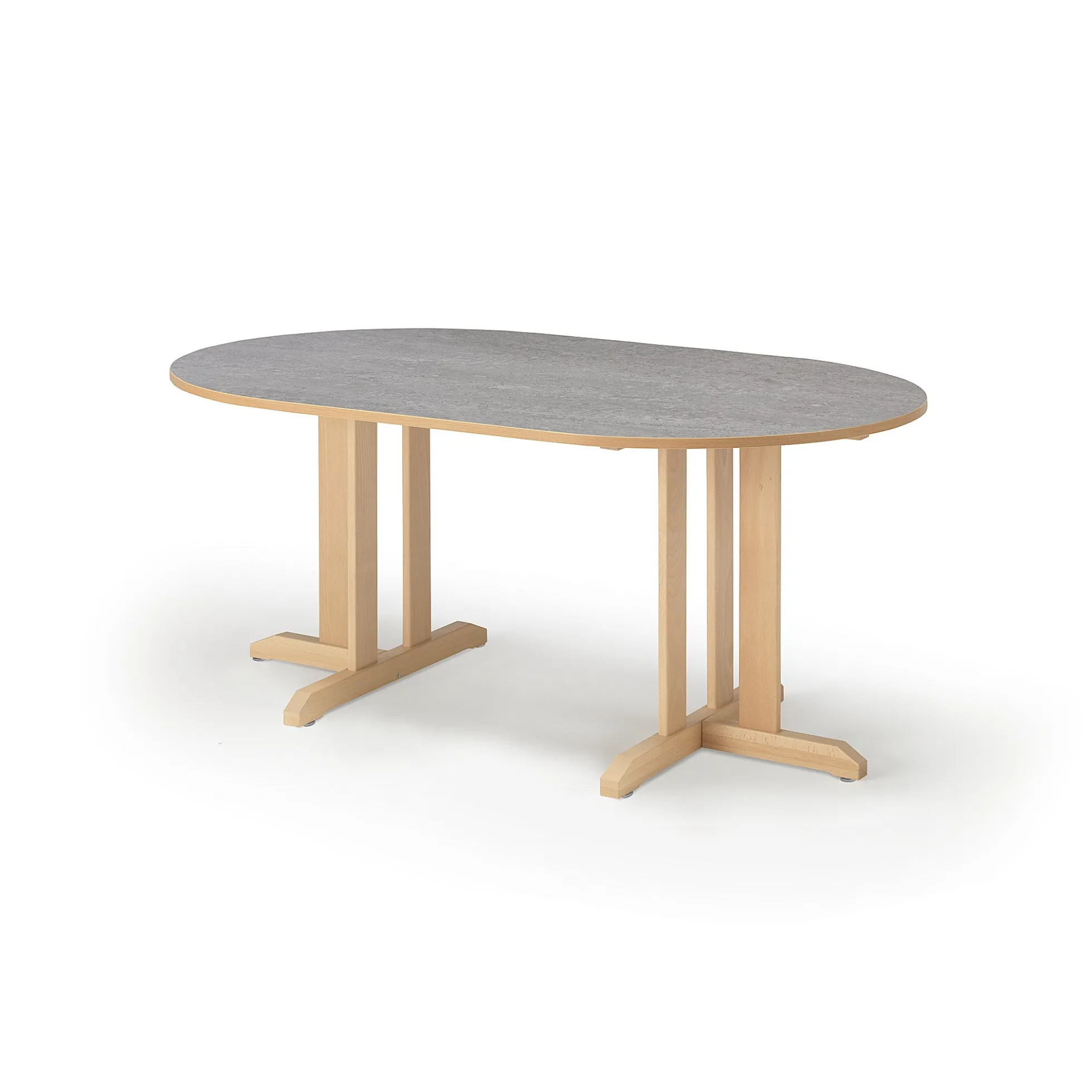 Pöytä KUPOL Ovaali, 1500x800x720 mm, harmaa linoleumi, koivu
